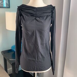 Zoe Black silk blouse long sleeve boat neck sz xs
